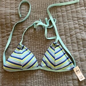 aerie Striped Triangle Bikini Top in Mint, Light Blue, Navy & Yellow